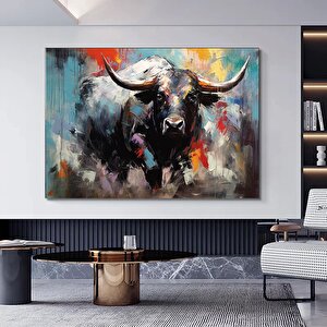 Boğa Kanvas Tablosu; Renkli Boğa; Boğa Resim Sanatı; Boğa Duvar Dekoru; Highland İneği; Soyut Boğa K 80x150 cm