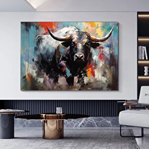Boğa Kanvas Tablosu; Renkli Boğa; Boğa Resim Sanatı; Boğa Duvar Dekoru; Highland İneği; Soyut Boğa K 60x90 cm