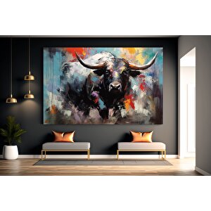 Boğa Kanvas Tablosu; Renkli Boğa; Boğa Resim Sanatı; Boğa Duvar Dekoru; Highland İneği; Soyut Boğa K 60x90 cm