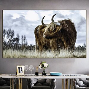 Highland İneği; Sığır Duvar Dekoru; Hayvan Duvar Sanatı; Doğa Manzara Baskısı; Vahşi Boğa Duvar Sana