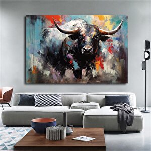 Boğa Kanvas Tablosu; Renkli Boğa; Boğa Resim Sanatı; Boğa Duvar Dekoru; Highland İneği; Soyut Boğa K 70x150 cm