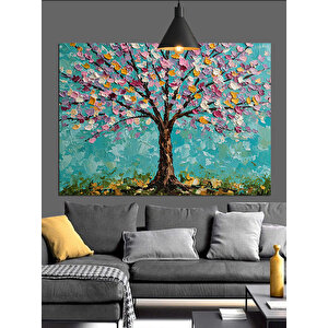 Renkli Çiçekli Ağaç Dekoratif Kanvas - Mdf Ahşap Tablo