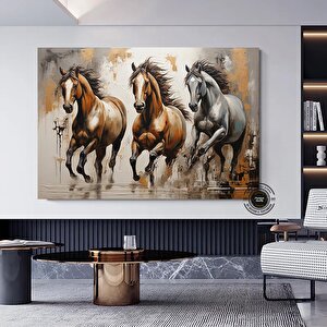 Altın At Tablo Baskısı Kanvasta, Yatak Odası İçin Altın Duvar Sanatı, Modern Duvar Sanatı 50x70 cm