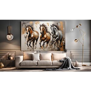 Altın At Tablo Baskısı Kanvasta, Yatak Odası İçin Altın Duvar Sanatı, Modern Duvar Sanatı 50x70 cm