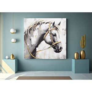 Geometrik Soyut Kanvas Yağlı Boya; Altın Nakışlı At; Hayvan Duvar Baskısı; Soyut Duvar Sanatı