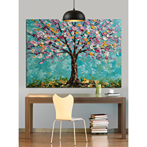 Renkli Çiçekli Ağaç Dekoratif Kanvas - Mdf Ahşap Tablo 25x35 cm