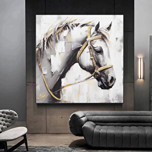 Geometrik Soyut Kanvas Yağlı Boya; Altın Nakışlı At; Hayvan Duvar Baskısı; Soyut Duvar Sanatı