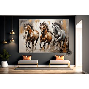 Altın At Tablo Baskısı Kanvasta, Yatak Odası İçin Altın Duvar Sanatı, Modern Duvar Sanatı