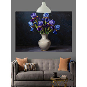 Vazoda Mor Çiçekler Dekoratif Kanvas - Mdf Ahşap Tablo 50x70 cm