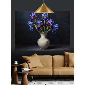 Vazoda Mor Çiçekler Dekoratif Kanvas - Mdf Ahşap Tablo 70x100 cm