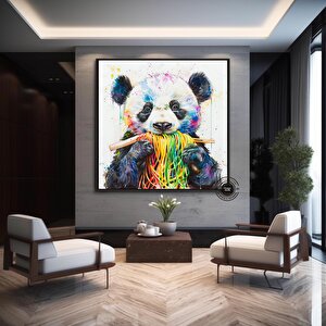 Komik Suluboya Tarzi Panda, Soyut Tasarım, Kanvas Baskı, Ev Dekoru, Kanvas Duvar Sanatı 40x40 cm