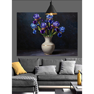 Vazoda Mor Çiçekler Dekoratif Kanvas - Mdf Ahşap Tablo 25x35 cm