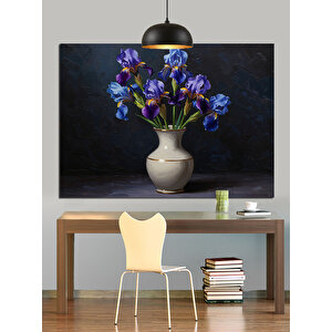 Vazoda Mor Çiçekler Dekoratif Kanvas - Mdf Ahşap Tablo
