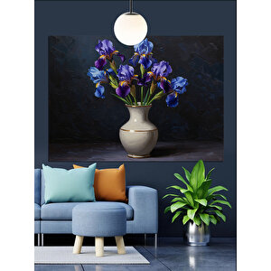 Vazoda Mor Çiçekler Dekoratif Kanvas - Mdf Ahşap Tablo