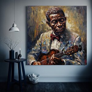Afrikalı Siyah Erkek Sanatı, Yağlı Boya Kanvas, Siyah Müzisyen Kanvası, Modern Kanvas 40x40 cm