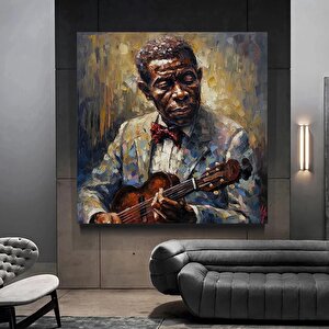 Afrikalı Siyah Erkek Sanatı, Yağlı Boya Kanvas, Siyah Müzisyen Kanvası, Modern Kanvas 40x40 cm
