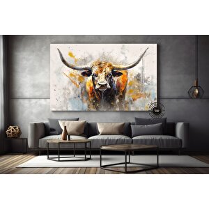 Boğa Kanvas Tablosu; Renkli Boğa; Boğa Resim Sanatı; Boğa Duvar Dekoru; Highland İneği; Soyut Boğa K