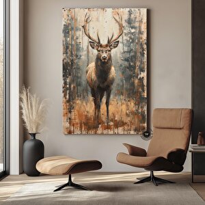 Geyik Kanvası, Geyik Portresi, Rustik Doğa Temalı Duvar Sanatı, Asılmaya Hazır