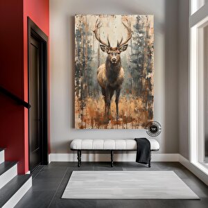 Geyik Kanvası, Geyik Portresi, Rustik Doğa Temalı Duvar Sanatı, Asılmaya Hazır
