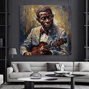Afrikalı Siyah Erkek Sanatı, Yağlı Boya Kanvas, Siyah Müzisyen Kanvası, Modern Kanvas 100x100 cm