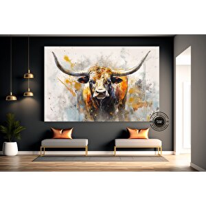 Boğa Kanvas Tablosu; Renkli Boğa; Boğa Resim Sanatı; Boğa Duvar Dekoru; Highland İneği; Soyut Boğa K 90x180 cm