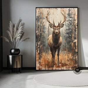 Geyik Kanvası, Geyik Portresi, Rustik Doğa Temalı Duvar Sanatı, Asılmaya Hazır 80x160 cm