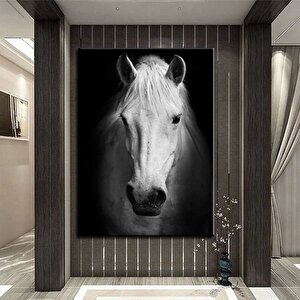 Beyaz At Duvar Tablosu, At Dekoru, Büyük Boy Kanvas, Oturma Odası İçin At Resmi 100x150 cm
