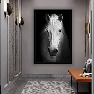 Beyaz At Duvar Tablosu, At Dekoru, Büyük Boy Kanvas, Oturma Odası İçin At Resmi