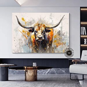 Boğa Kanvas Tablosu; Renkli Boğa; Boğa Resim Sanatı; Boğa Duvar Dekoru; Highland İneği; Soyut Boğa K 20x30 cm