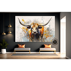 Boğa Kanvas Tablosu; Renkli Boğa; Boğa Resim Sanatı; Boğa Duvar Dekoru; Highland İneği; Soyut Boğa K 20x30 cm