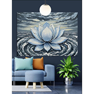 Mavi Lotus Çiçek Dekoratif Kanvas - Mdf Ahşap Tablo 50x70 cm