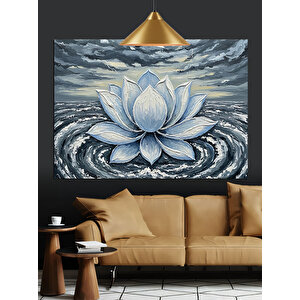 Mavi Lotus Çiçek Dekoratif Kanvas - Mdf Ahşap Tablo 70x100 cm