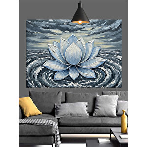 Mavi Lotus Çiçek Dekoratif Kanvas - Mdf Ahşap Tablo