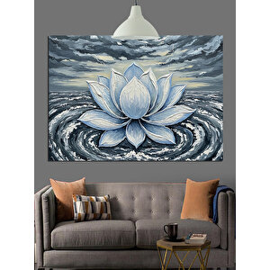 Mavi Lotus Çiçek Dekoratif Kanvas - Mdf Ahşap Tablo