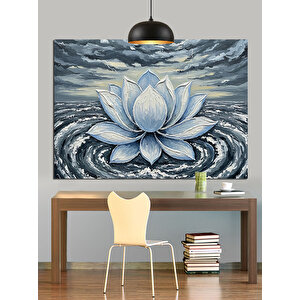 Mavi Lotus Çiçek Dekoratif Kanvas - Mdf Ahşap Tablo 25x35 cm