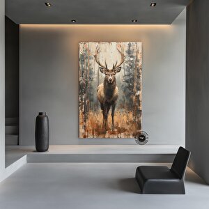 Geyik Kanvası, Geyik Portresi, Rustik Doğa Temalı Duvar Sanatı, Asılmaya Hazır 70x150 cm