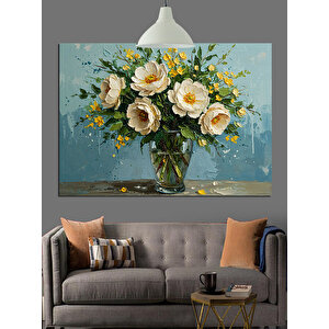 Vazoda Beyaz Çiçekler Dekoratif Kanvas - Mdf Ahşap Tablo 70x100 cm
