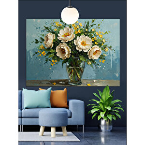 Vazoda Beyaz Çiçekler Dekoratif Kanvas - Mdf Ahşap Tablo 50x70 cm