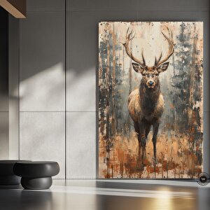 Geyik Kanvası, Geyik Portresi, Rustik Doğa Temalı Duvar Sanatı, Asılmaya Hazır