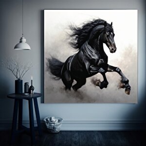 Siyah At Duvar Sanatı, Siyah At Kanvas Baskısı, At Duvar Sanatı, Siyah At Posteri 70x70 cm