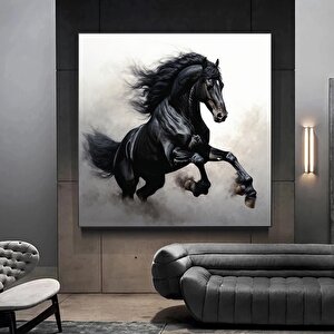 Siyah At Duvar Sanatı, Siyah At Kanvas Baskısı, At Duvar Sanatı, Siyah At Posteri 80x80 cm