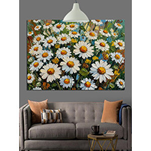 Beyaz Çiçeklerle Papatya Tarlası Dekoratif Kanvas - Mdf Ahşap Tablo
