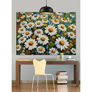 Beyaz Çiçeklerle Papatya Tarlası Dekoratif Kanvas - Mdf Ahşap Tablo