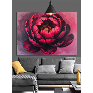 Koyu Fon Üzerinde Kırmızı Çiçek Dekoratif Kanvas - Mdf Ahşap Tablo 70x100 cm