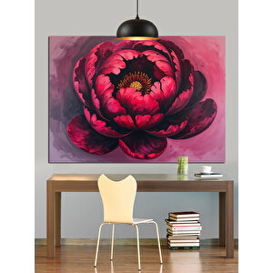Koyu Fon Üzerinde Kırmızı Çiçek Dekoratif Kanvas - Mdf Ahşap Tablo