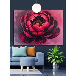 Koyu Fon Üzerinde Kırmızı Çiçek Dekoratif Kanvas - Mdf Ahşap Tablo