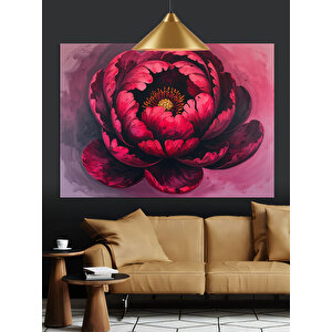 Koyu Fon Üzerinde Kırmızı Çiçek Dekoratif Kanvas - Mdf Ahşap Tablo 35x50 cm