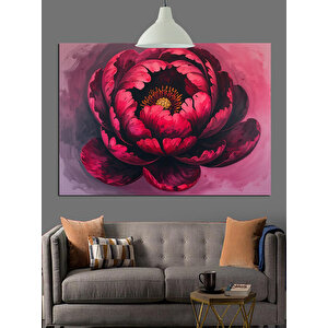 Koyu Fon Üzerinde Kırmızı Çiçek Dekoratif Kanvas - Mdf Ahşap Tablo 35x50 cm