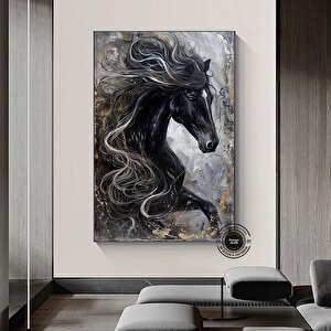 Siyah Beyaz At Portresi – Modern Ofis Ve Ev Dekoru – Hazır Asılabilir 80x160 cm