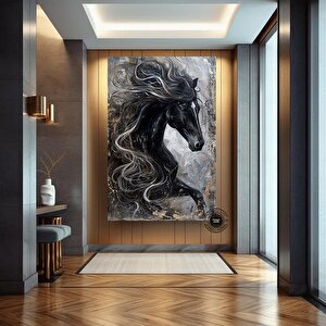 Siyah Beyaz At Portresi – Modern Ofis Ve Ev Dekoru – Hazır Asılabilir